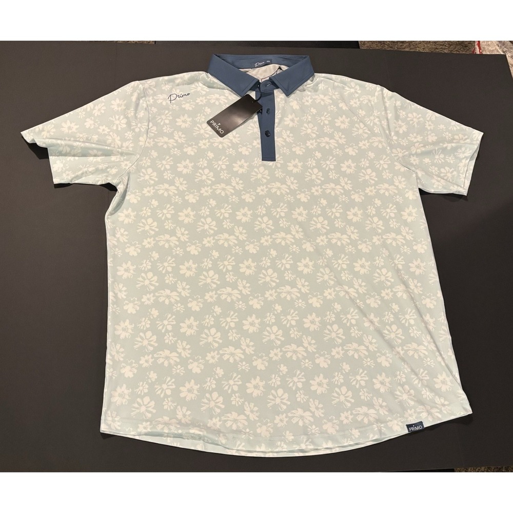 Primo Frosted Floral Classic Polo Golf Lightweight Stretch Mens 2XL Blue NWT